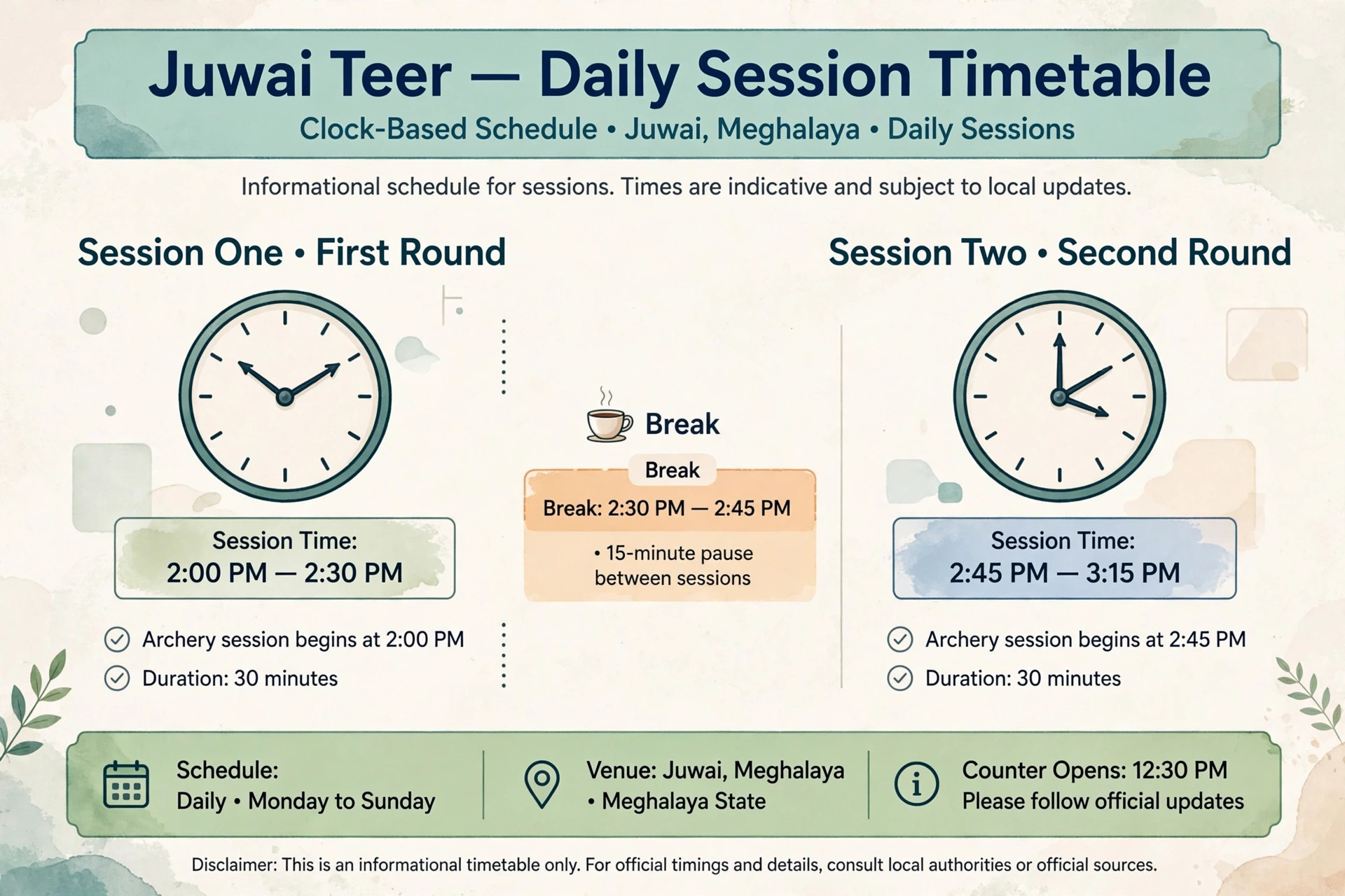 Juwai Teer result timing schedule for afternoon sessions